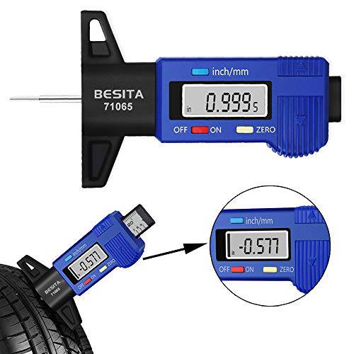 BESITA  디지털 타이어트레드 깊이게이지 - 디지털 타이어 게이지 미터 Measurer LCD 디스플레이 Tread 잔량표시,체커 타이어 테스터 자동차 트럭 밴 SUV, 인치/ 매트릭, 0-1/ 25.4 mm (with 배터리)