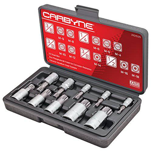 CARBYNE 10 피스 XZN 트리플 사각 스플라인 비트 소켓 세트, S2 스틸 팁 | 매트릭 4mm - 18mm
