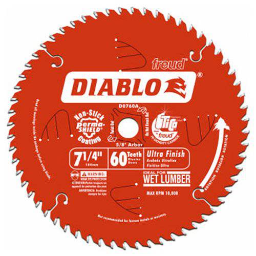 Freud D0760A Diablo 7-1/ 4 x 60-Tooth 울트라 파인,가는 피니싱 원형 톱날 5/ 8 Arbor and 다이아몬드 Knockout 싱글 블레이드