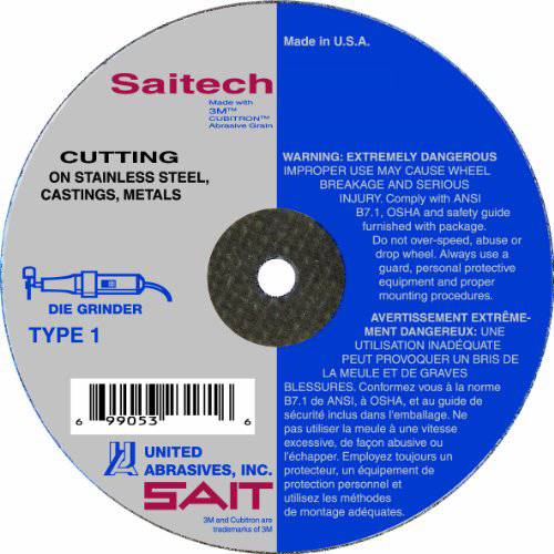 United Abrasives- SAIT 23140 타입 1 3 by 1/ 16 by 3/ 8 United Abrasives- SAIT ech 커팅 휠, 50-Pack