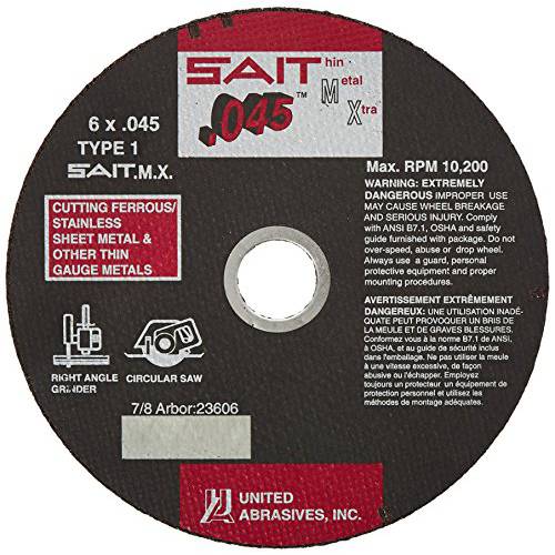 United Abrasives- SAIT 23606 타입 1 6 by 0.045 by 7/ 8 TMX 커팅 휠, 50-Pack