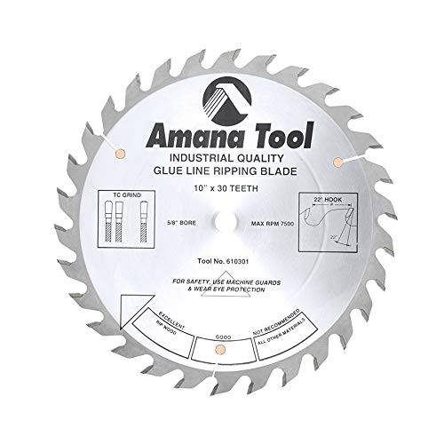 Amana Tool - 610301 카바이드 팁 글루,접착제 라인 Ripping 10 Dia x 30T TCG, 22 deg, 5/ 8 BO