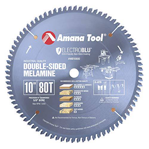 Amana Tool - MB10800C Electro-BLU 카바이드 팁 Double-Face 멜라민 10 Dia x 80T H-