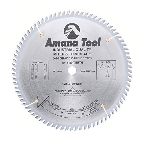 Amana Tool - 610800 카바이드 팁 트림 10 Dia x 80T ATB, 10 deg, 5/ 8 구경