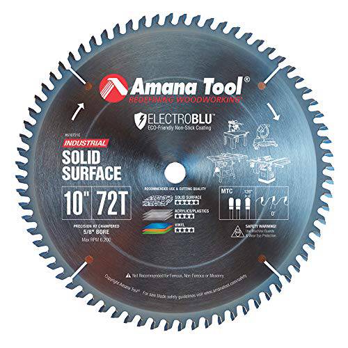 Amana Tool - 610721C Electro-BLU 카바이드 팁 솔리드 서피스 10 Dia x 72T MTC, 0 Deg