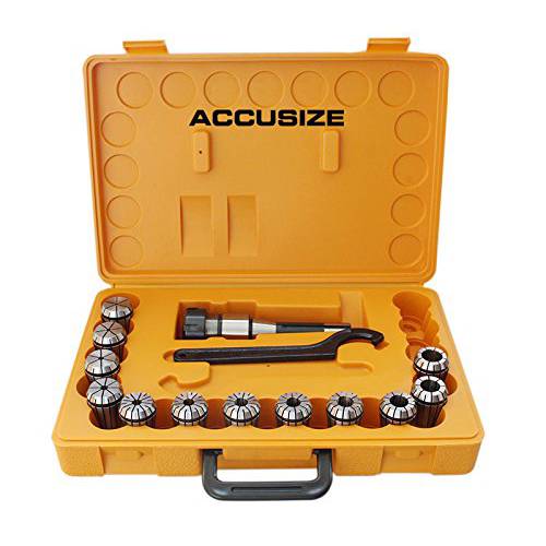 Accusize Industrial Tools 12 Pc Er-32 콜레트 세트 플러스 1 Pc R8 Bridgeport 생크 홀더 and a 렌치 in 사이즈피팅 박스, 0223-0974