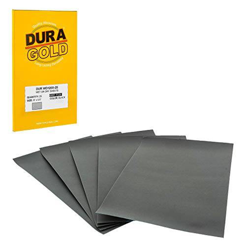 Dura-Gold - 프리미엄 - Wet or 드라이 - 1200 그릿 - 프로페셔널 Cut to 5-1/ 2 x 9 시트 - 컬러 샌딩 and 폴리싱 자동차 and 목공 -박스 of 25 사포 피니싱 시트