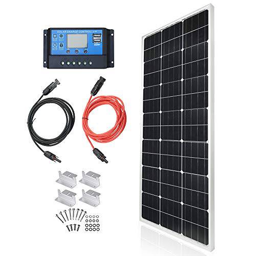 TP-solar  태양광 패널 키트 100 와트 12 볼트 단결정 Off 그리드,격자무늬 시스템 주택 RV 보트+ 20A 12V/ 24V 태양광 충전 컨트롤러+ 16ft 태양광 케이블+ Z-Brackets 마운팅