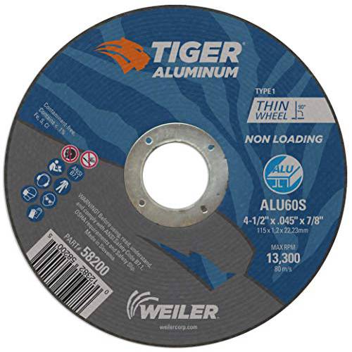 Weiler 58200 4-1/ 2 x .045 호랑이 알루미늄 타입 1 Cut Off 휠 ALU60S 7/ 8 A.H (팩 of 25)
