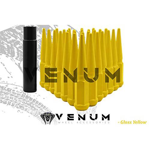 Venum wheel accessories 20 Pc Yellow 스파이크 러그 너트 파우더 코팅 | 스틸 | 4.5 톨 | M14x1.5 스레드 피치+ 1 키 Works With2015-2020 포드 머스탱 Ecoboost 5.0 5x4.5 애프터마켓 휠