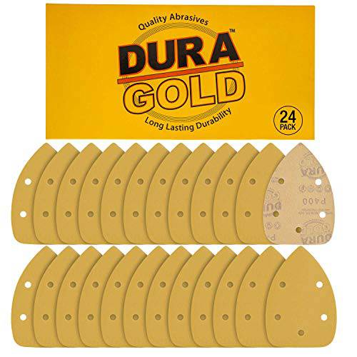 Dura-Gold - 프리미엄 후크&  루프 - 24 시트 of 400 그릿 5-Hole 후크&  루프 샌딩 시트 마우스 샌더스 - 박스 of 24 시트 목공 and 오토 페인팅