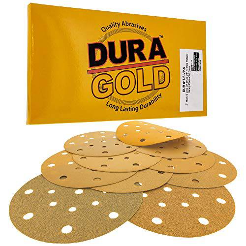 Dura-Gold - 프리미엄 - 버라이어티팩 - 6 골드 원형사포 - 17-Hole 패턴 먼지없는 후크 and 루프 DA 샌더 - 박스 of 50 피니싱 사포 원형 목공 or 자동차