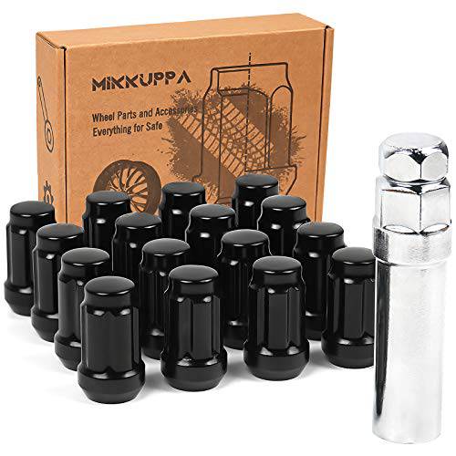 MIKKUPPA 16pcs 블랙 스플라인 드라이브 러그 너트 - M10x1.25 스레드 - 1.4 인치 Length - 19mm 육각 사이즈 - 콘 에이콘 Taper 의자 - 포함 소켓 키 툴 - works Arctic 고양이 Can-Am 혼다 가와사키 ATV
