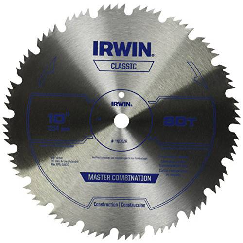 IRWIN 툴 스틸 테이블/ Miter 원형 톱날, 10-Inch, 80 톱니 (11270ZR)