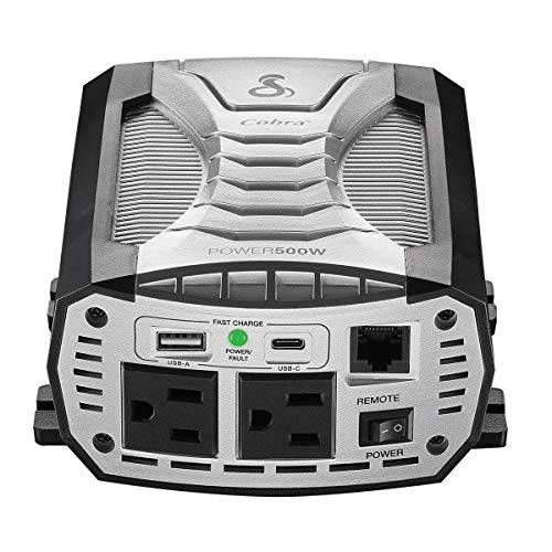 Cobra CPI500W 휴대용 파워 인버터  500 와트 차량용충전기, 2 접지 AC Outlets, 리모컨 (CPIALCDG1) 호환가능한 and 고속충전 USB 포트
