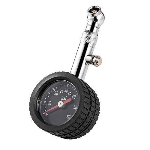CZC AUTO  헤비듀티 타이어공기압 게이지, ANSI B40.1 정확한 기계식 에어 표준, 크롬 도금 황동 스템 회전 싱글 척 다이얼 휠 압력 테스터 오토바이 자전거 자동차 RV 자전거, 0-60PSI