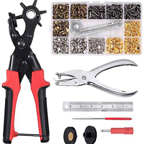 Kamtop Leather Hole Punch Set, 240 PCS Leather Double Cap  Rivets with Heavy Duty Punch Plier, Belt Hole Puncher Revolving Leather  Hole Punch Leather Rivets Tool Kit for Leather Belt Shoes