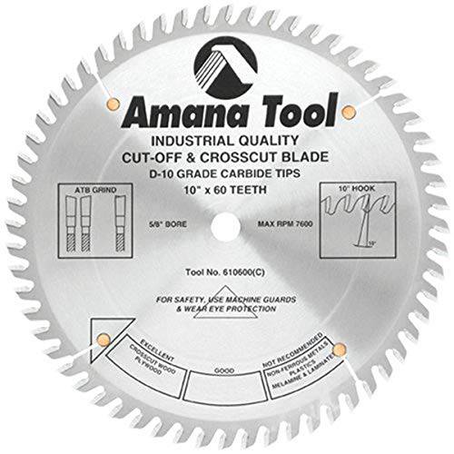 Amana 툴 - 610600 카바이드 팁 Cut-Off& Crosscut 10 Dia x 60T ATB, 10 deg, 5/ 8