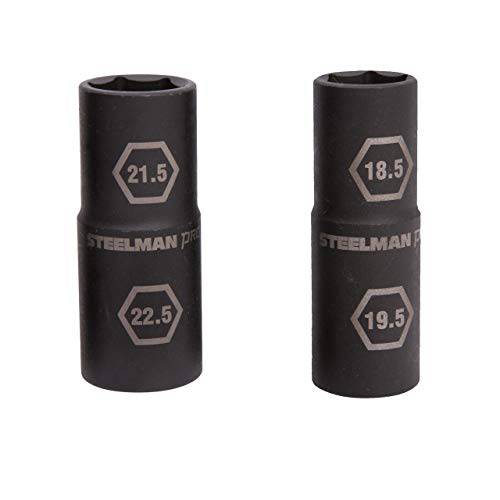 Steelman 프로 1/ 2-Inch 드라이브 6-Point Thin 벽면 더블 Ended 충격 플립 소켓 번들,묶음, 18.5mm x 19.5mm and 21.5mm x 22.5mm 사이즈, 듀러블 Corrosion-Resistant 스틸, Laser-Etched 콜아웃