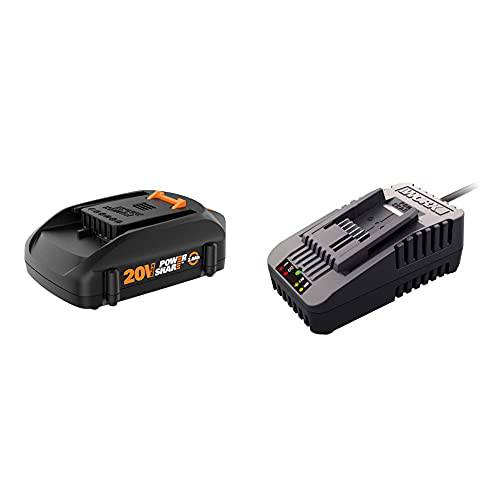 WORX WA3575 20V PowerShare 2.0 Ah 교체용 배터리, 오렌지 and 블랙& WA3881 18V/ 20V 60 min 퀵 충전기,  블랙