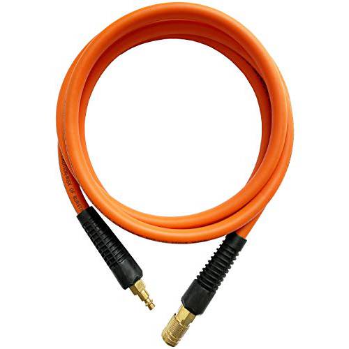 SANFU 하이브리드 PVC/ 러버 Lead-in 에어 호스 3/ 8”ID x 10ft, 300PSI 듀러블, 경량,  1/ 4” 퀵 황동 커플러 and 플러그, Bend Restrictors, Orange(10’)