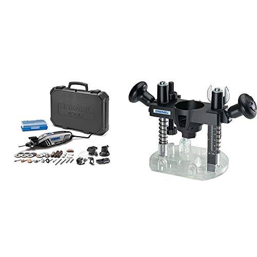 Dremel 4300-5/40 High Performance Rotary Tool Kit with LED Light- 5  Attachments & 40 Accessories- Engraver, Sander, and Polisher- Perfect for  Grinding, Cutting, Wood & 335-01 Plunge Router Attachment 