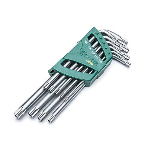 SATA 9-Piece 롱 암 Tamperproof Torx 키 세트 Precision-Formed Chamfered 팁, 헬드 in an Impact-Resistant 캐링 캐디 - ST09702