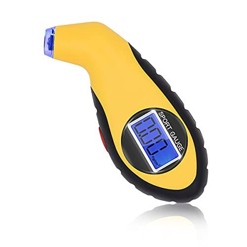 몰리 Magnolia 디지털 타이어공기압 게이지, 100 PSI 4 조절, 휴대용 and Non-Slip 그립 백라이트 LCD, Lightened 노즐, 범용 자동차, 자전거, 오토바이 (Yellow)