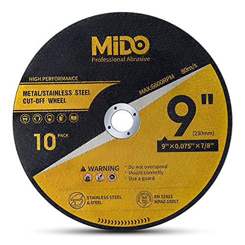 MIDO 프로페셔널 연마제 10 팩 Cut Off 휠 9 인치 커팅 휠 9” x .075” x 7/ 8” 메탈& 스테인레스 스틸 커팅 디스크 호환 앵글 그라인더
