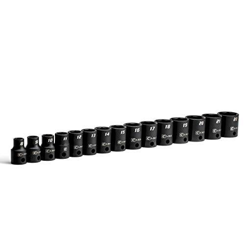 카프리 툴 3/ 8-Inch 드라이브 얕은 임팩트소켓, 육각비트소켓 세트, 매트릭, 8 to 22 mm, 프리미엄 크롬 몰리브덴 스틸, 15-Piece