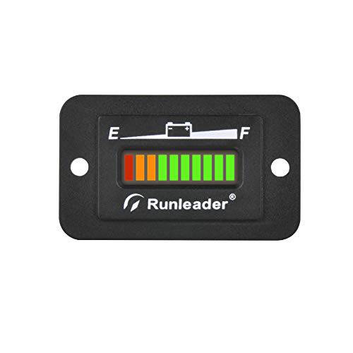Runleader 12V 24V 36V 48V LED 배터리 인디케이터, 배터리 용량 미터, 모니터 of 배터리 충전& Discharge 골프 카트 전기,전동 차량 스타 자동차 스태킹 머신 교류기. (12/ 24V)
