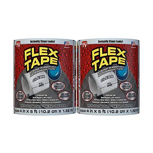 플렉스 테이프 고무 방수 테이프, 4 x 5’,  클리어 - 2 팩