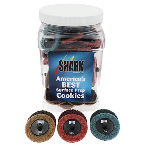 Shark Industries PN-13087 50-Pack 트리플 트리트먼트 퀵 체인지 서피스 프랩 조절 원형, 2” 직경  Coarse,  미디엄&  파인, 가는 그릿 Final 클리닝 and 피니싱 (50 원형)