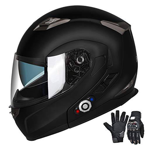 FreedConn  오토바이 블루투스 헬멧, 블루투스 통합 모듈식 플립업 풀 페이스 오토바이 헬멧, 듀얼 썬바이저 모듈식 블루투스 헬멧, Mp3 FM 선내통화장치 도트인증 헬멧