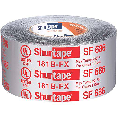 Shurtape SF 686 UL ShurMASTIC 부틸 포일 실내/ 아웃도어 HVAC 테이프, 181B-FX Listed/ 프린트, 3 x 33.3 Yards, 실버, 1 롤 (111163)