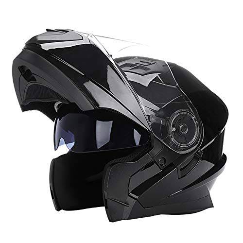 Woljay  플립업 헬멧 오토바이 풀 페이스 헬멧 레이싱 오프로드 스트리트 오토바이헬멧 (XL, 글래스 블랙)