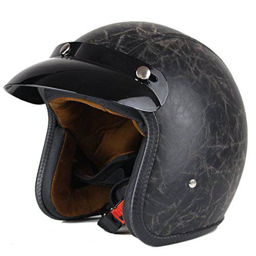 Woljay 3/ 4 오픈 페이스 헬멧, 오토바이 헬멧 플랫 가죽 블랙 (M)