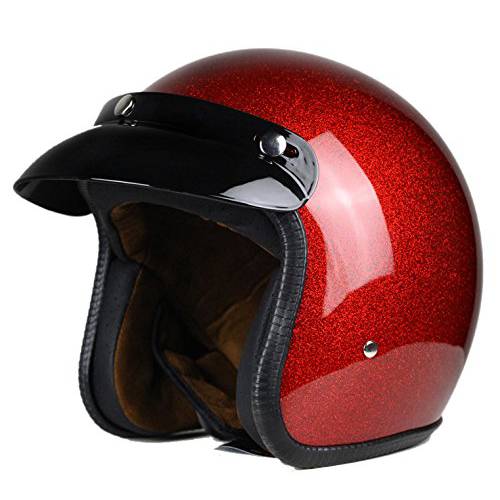 Woljay 3/ 4 오픈 페이스 헬멧, 오토바이 헬멧 플랫 레드 (XL)
