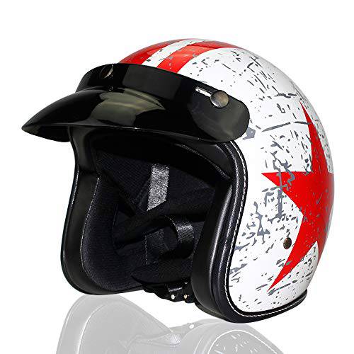 Woljay 3/ 4 오픈 페이스 헬멧, 오토바이 헬멧 플랫 Rebel 레드 스타 그래픽 (M)