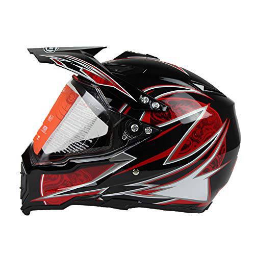 Woljay 듀얼 스포츠 오프로드 오토바이 헬멧 Adventure 투어링 먼지 자전거 ATV& UTV 도트 인증된 블랙+  레드 (XL)