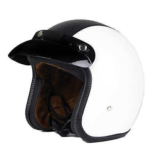 Woljay 3/ 4 오픈 페이스 헬멧, 오토바이 헬멧 플랫 가죽 블랙+  화이트 (L)
