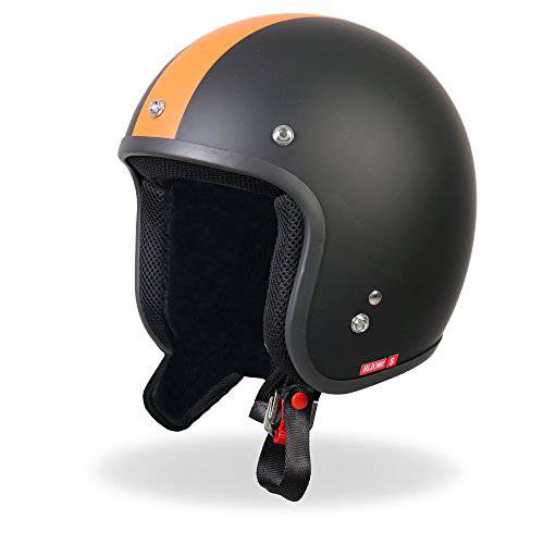 핫 Leathers 매트 블랙 레트로 오렌지 줄무늬 헬멧