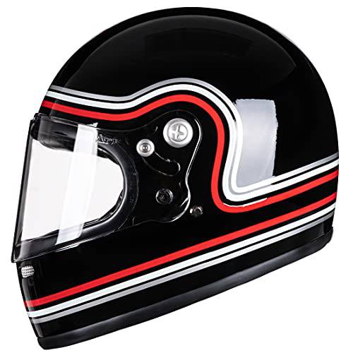 VCOROS A600 Unisex-Adult 풀 페이스 레트로 오토바이 헬멧 그래픽 유리섬유 쉘 도트 투어링 Bobber