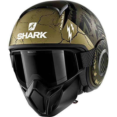 Shark Unisex-Adult 풀 페이스 스트리트 DRAK CROWER 매트 블랙/ Green-L. (멀티, L)