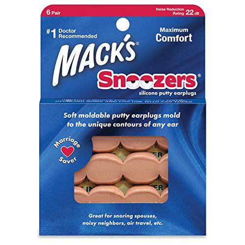 Mack’s Snoozers 실리콘 퍼티,접착제,스티커 귀마개, 소음방지귀마개 - 6 쌍, 세트  편안, 모양변형가능한 실리콘 이어플러그, 귀마개 for Sleeping, Snoring,  소음, 소음 방지&  여행