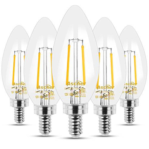 Ascher E12 LED 클래식 Candelabra 투명 전구, 4W, 호환 40W, Warm 화이트 2700K, Filament 투명 Glass, Non-Dimmable, Pack of 5
