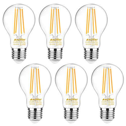 Ascher 60 Watt Equivalent, E26 LED Filament 라이트 Bulbs, Warm 화이트 2700K, Non-Dimmable, 클래식 투명 Glass, A19 LED 라이트 Bulb/ 6-Pack