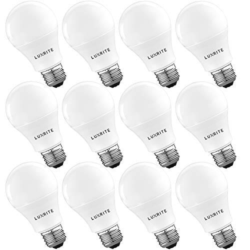 Luxrite A19 LED 전구 60W Equivalent, 2700K 소프트 화이트 Dimmable, 800 Lumens, 스탠다드 LED 전구 9W, E26 Base, Energy Star, Enclosed 고정, 고정가능 Rated, 최고 for 스탠드,등,조명 and 홈 라이트닝 (12 Pack)