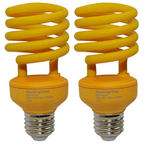 SleekLighting 23 Watt T2 Yellow 벌레 라이트 나선, 스파이럴 CFL 전구, 120V, E26 미디엄 Base-Energy 절약형 (Pack of 2)