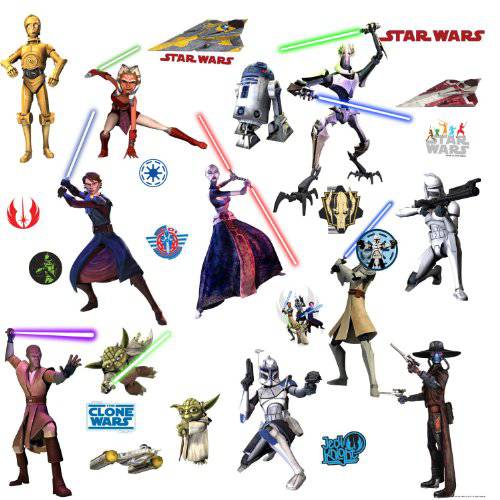 스타 워즈 무비 - the Clone 워즈 벽면 데칼,도안 스티커 - C-3PO, OBI-Wan, Mace Windu, Anakin Skywalker, Ahsoka Tano, R2D2, Clone Trooper 병사, EP VII Storm Trooper, 일반 Grievous